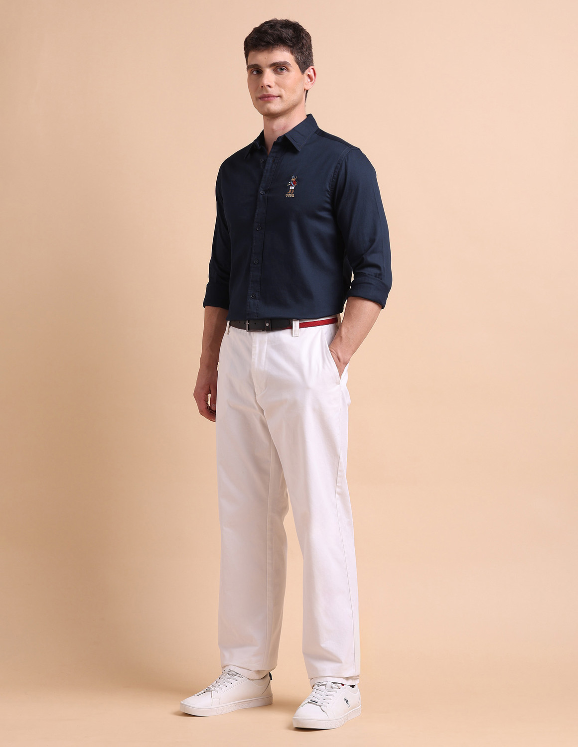 Image of U.S. POLO ASSN. Men Solid Casual Blue Shirt