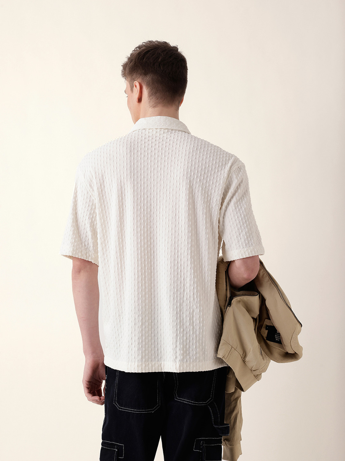 Image of THE BEAR HOUSE Men Self Design Casual White Shirt