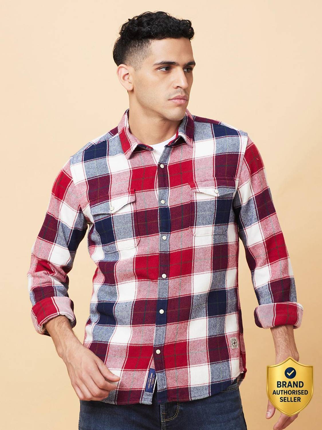 BEING HUMAN Men Checkered Casual Red Shirt