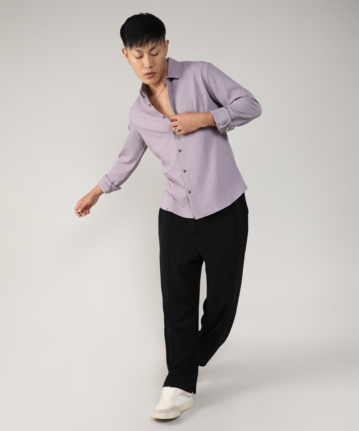 Image of CAMPUS SUTRA Men Self Design Casual Purple Shirt