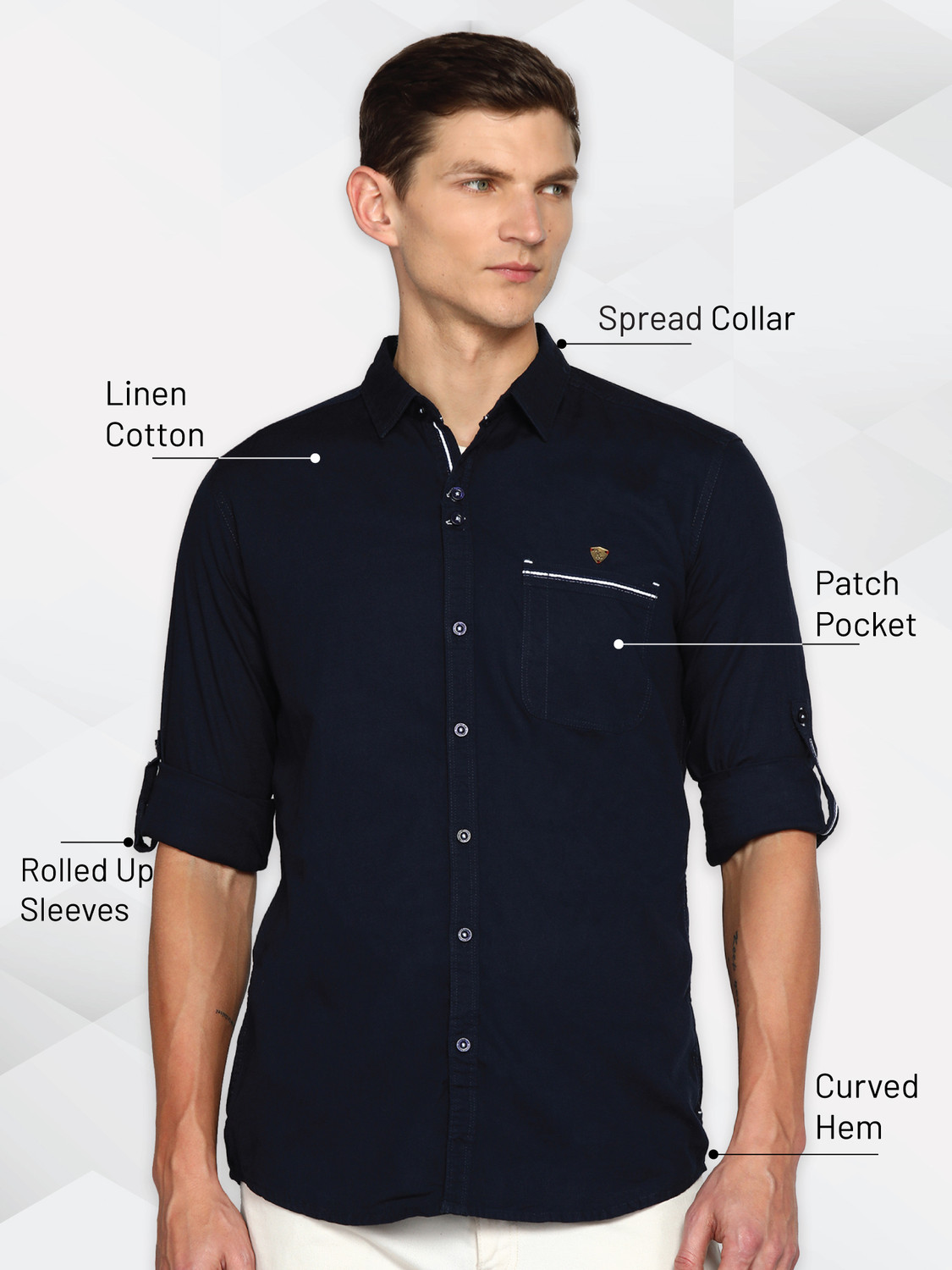 Image of KUONS AVENUE Men Solid Casual Dark Blue Shirt