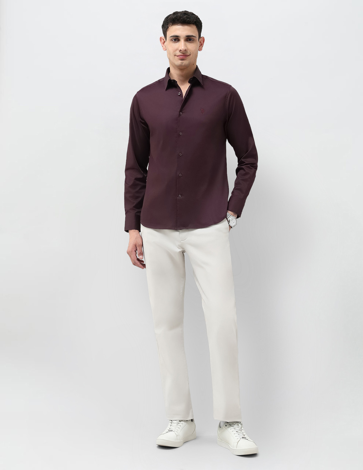 Image of U.S. POLO ASSN. Men Solid Casual Purple Shirt