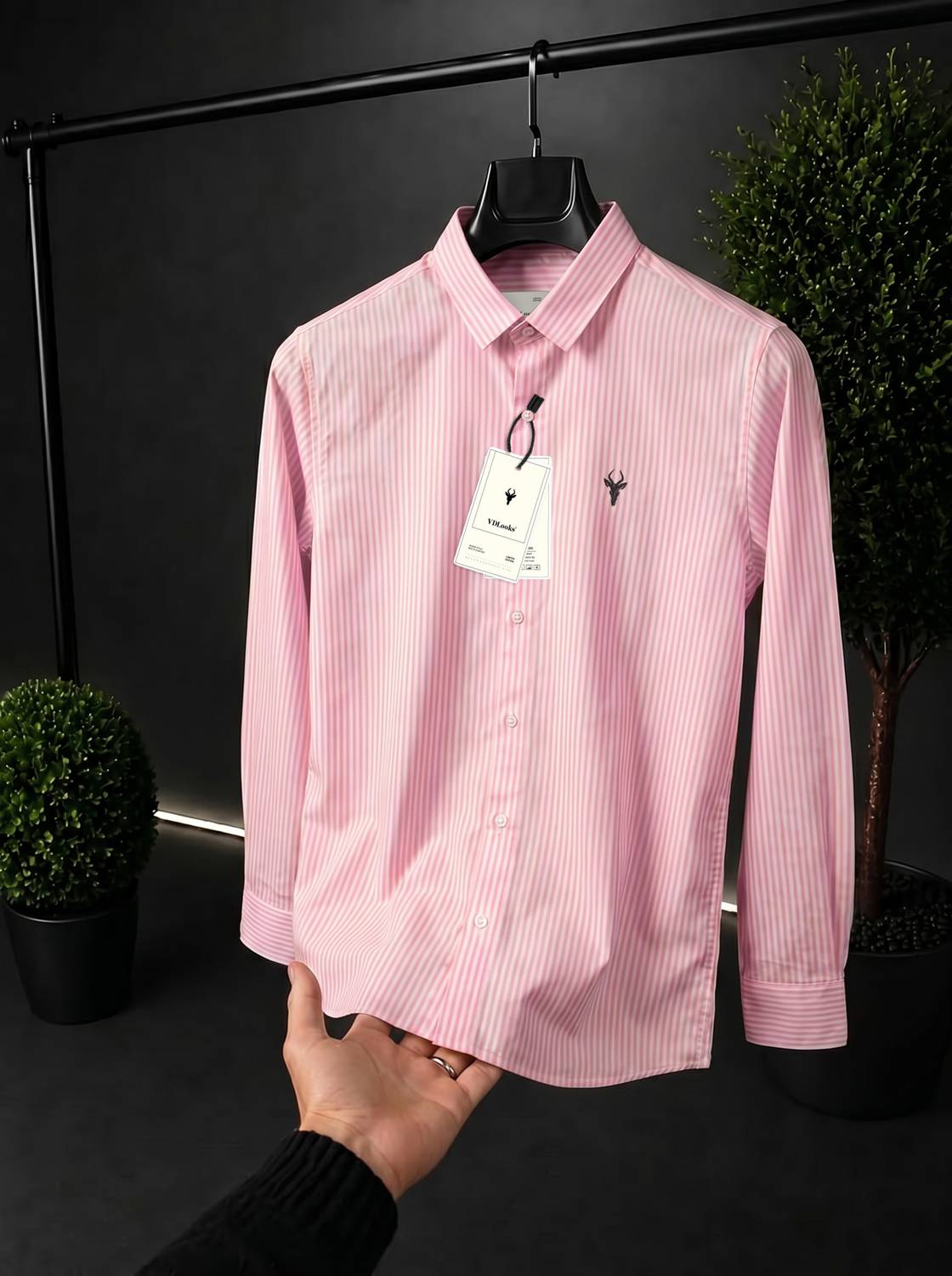 VD Looks Men Striped Casual Pink, White Shirt