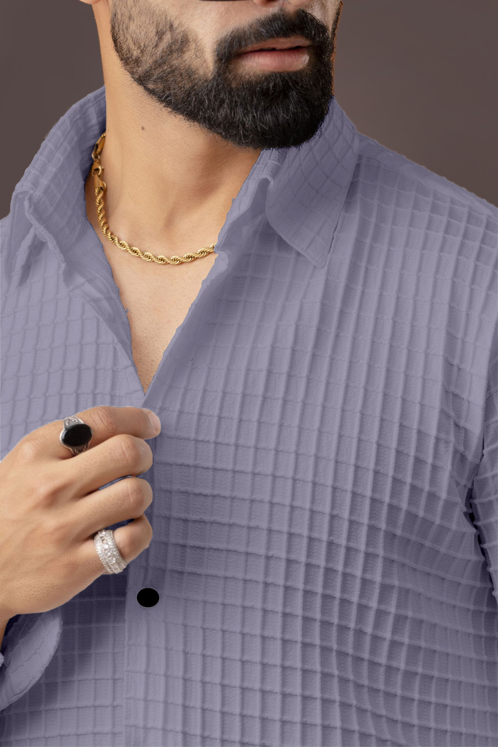 Image of Marmic Fab Men Self Design Casual Grey Shirt