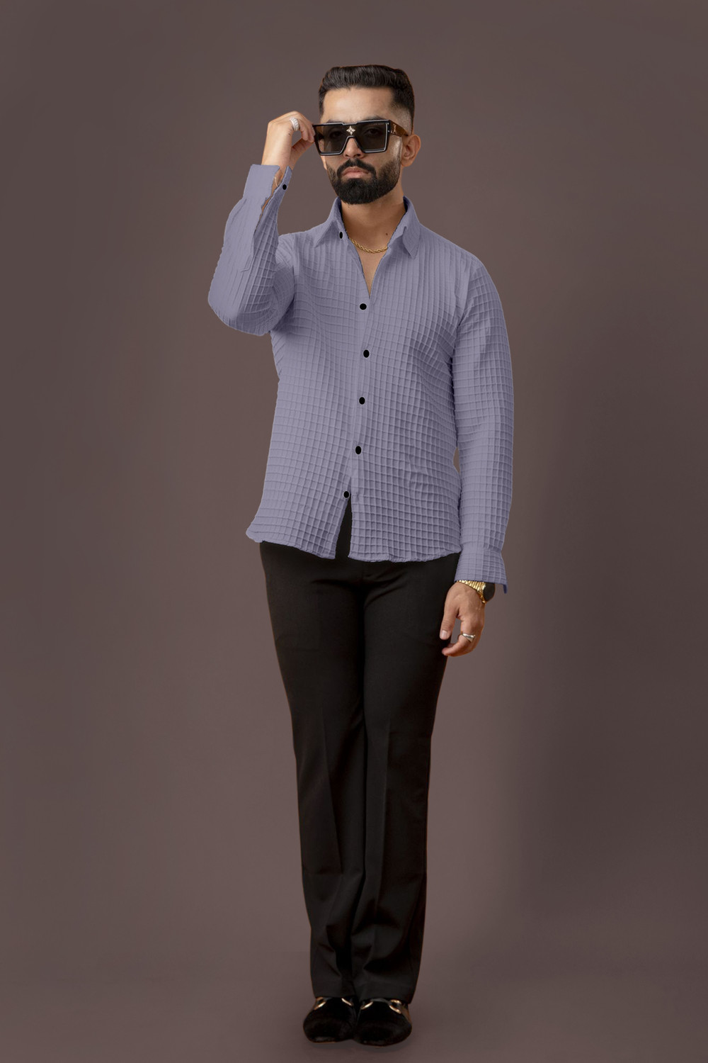 Image of Marmic Fab Men Self Design Casual Grey Shirt