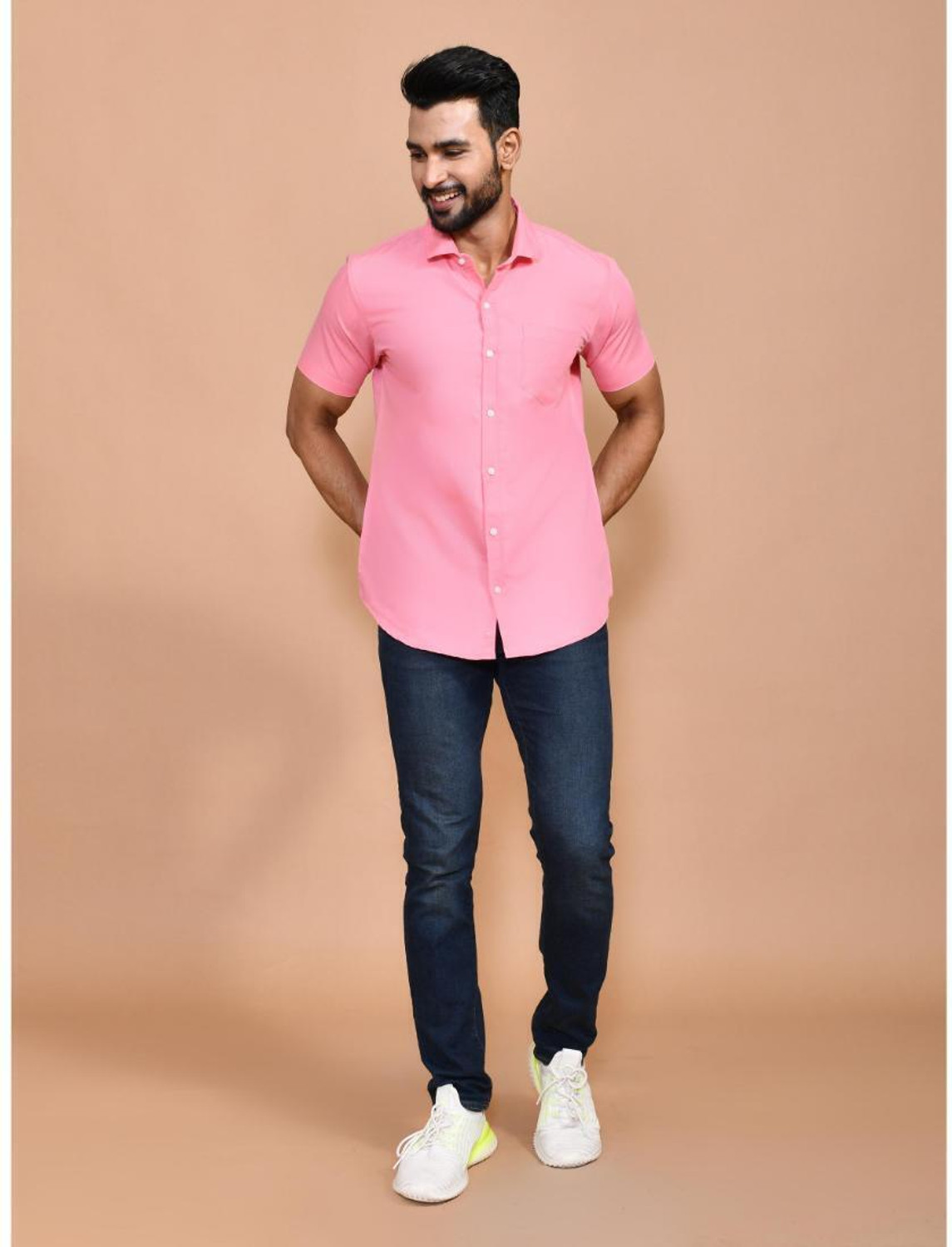 Image of Urbany Men Solid Casual Pink Shirt