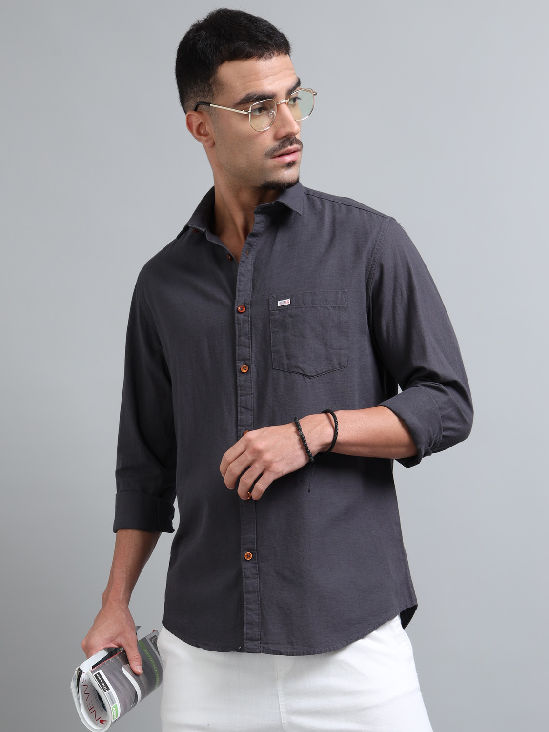 Image of U.S. Pitchers Men Solid Casual Grey Shirt