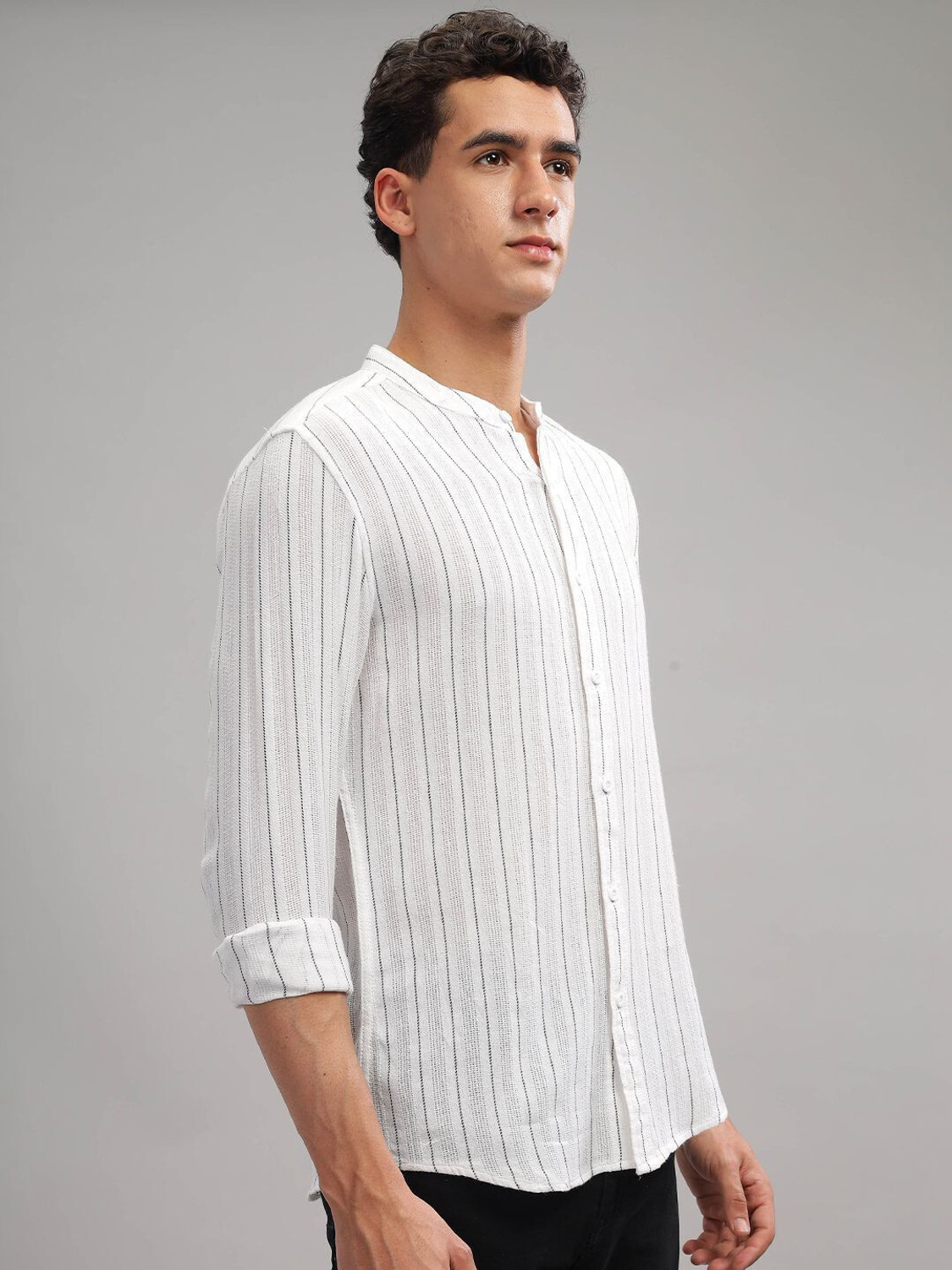 Image of HERE&NOW Men Striped Casual White Shirt