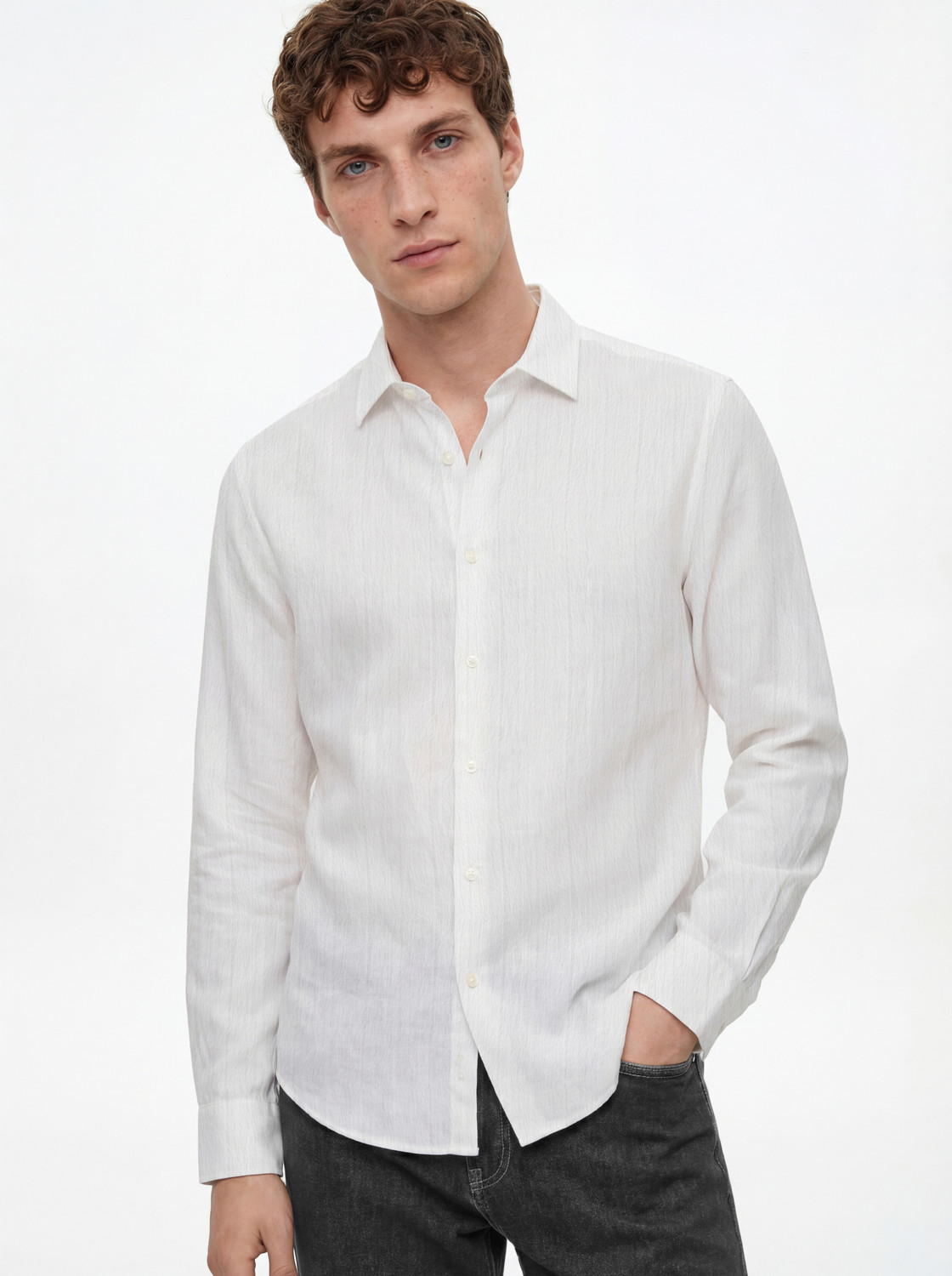 Image of Snitch Men Solid Casual White Shirt