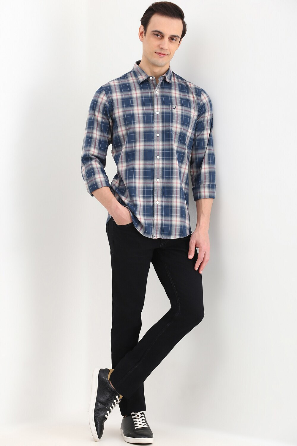 Image of Allen Solly Men Checkered Casual Blue Shirt