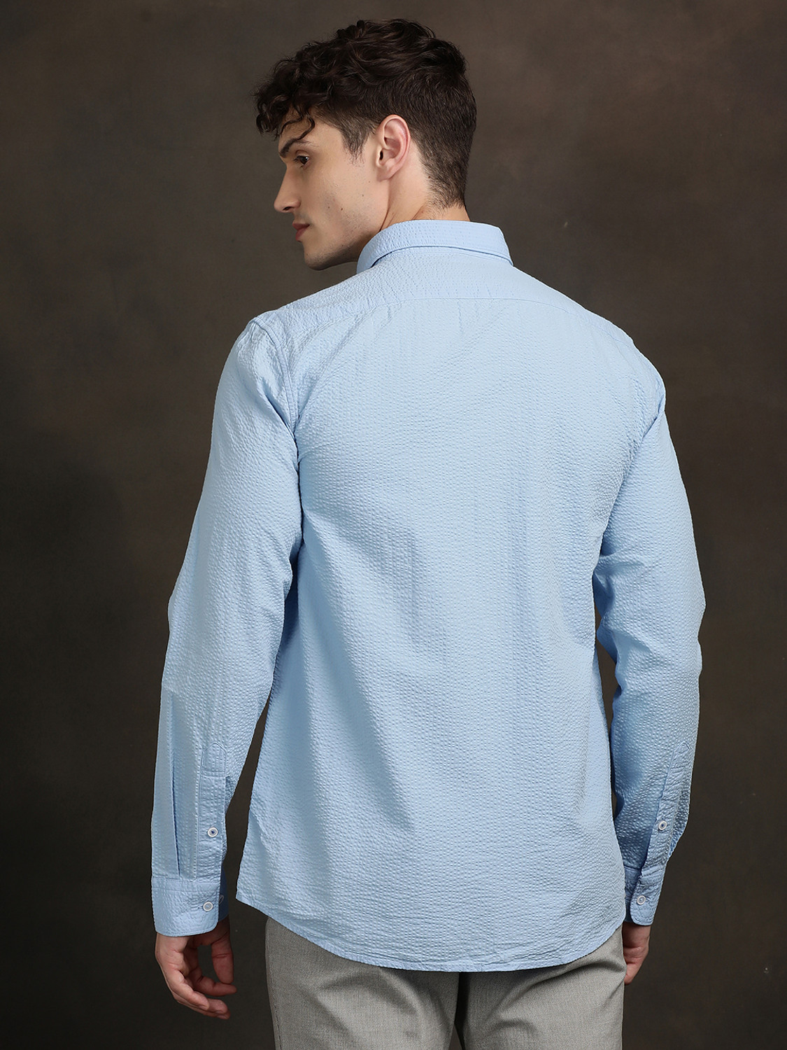 Image of TURTLE Men Solid Casual Light Blue Shirt