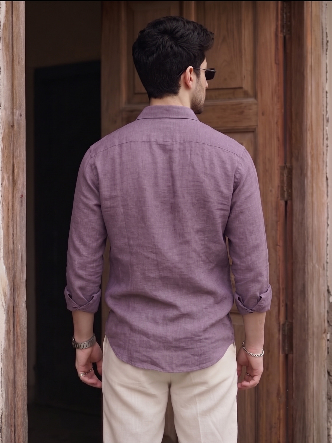 Image of STONEBERG Men Self Design Formal Pink Shirt