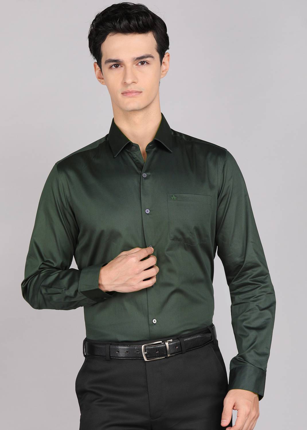 ARROW Men Solid Formal Green Shirt