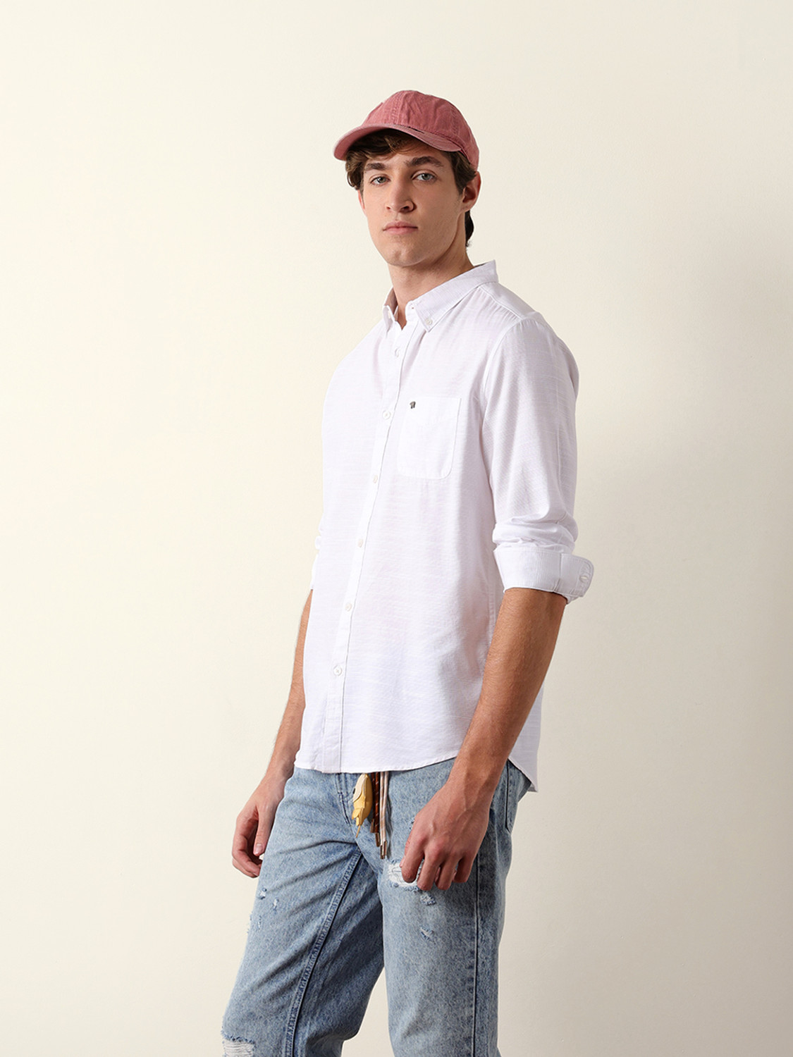 Image of THE BEAR HOUSE Men Solid Casual White Shirt