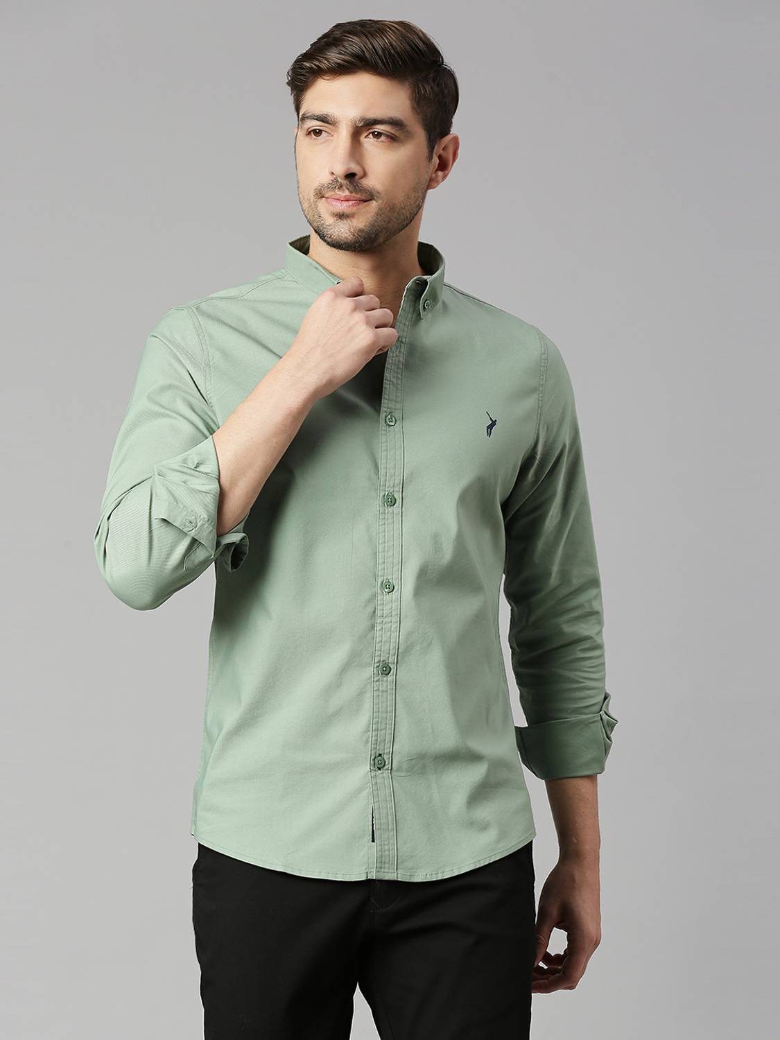 THOMAS SCOTT Men Solid Casual Green Shirt - Buy THOMAS SCOTT Men