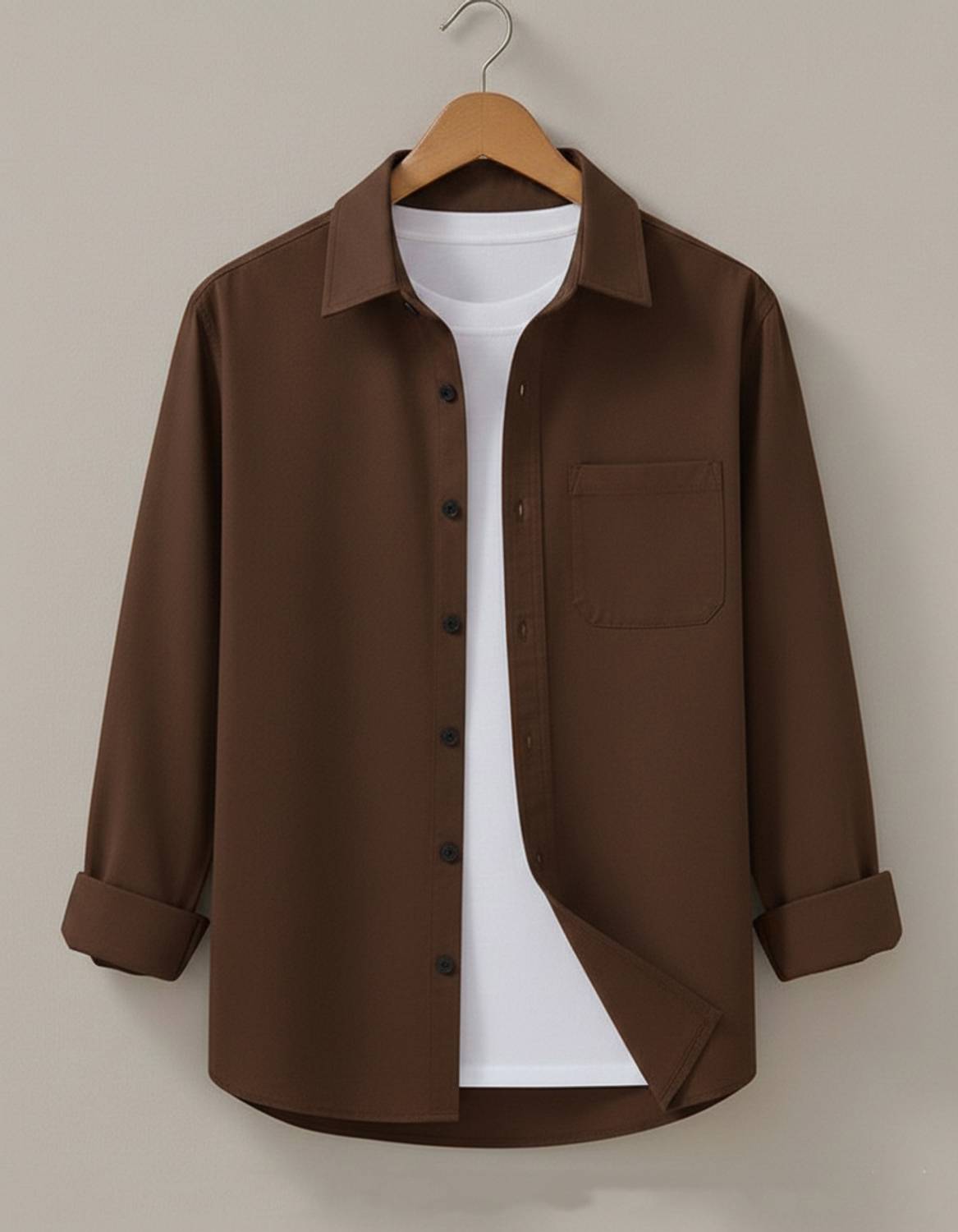 Virast Men Solid Casual Brown Shirt - Image 1