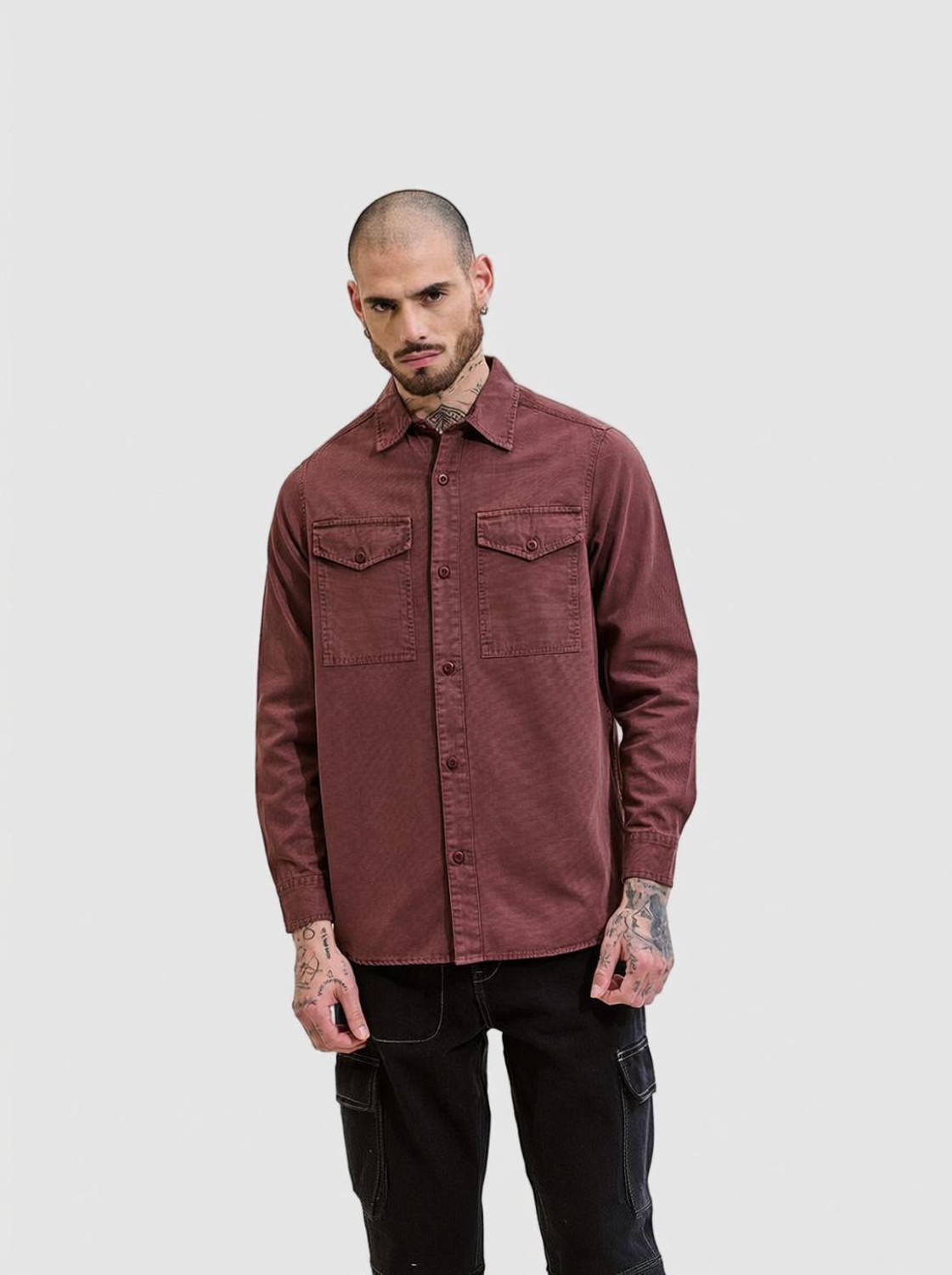 Image of Snitch Men Solid Casual Brown Shirt