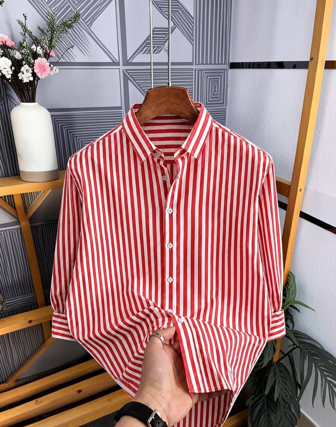 DK SHIP Men Striped Casual White, Pink Shirt - Image 1