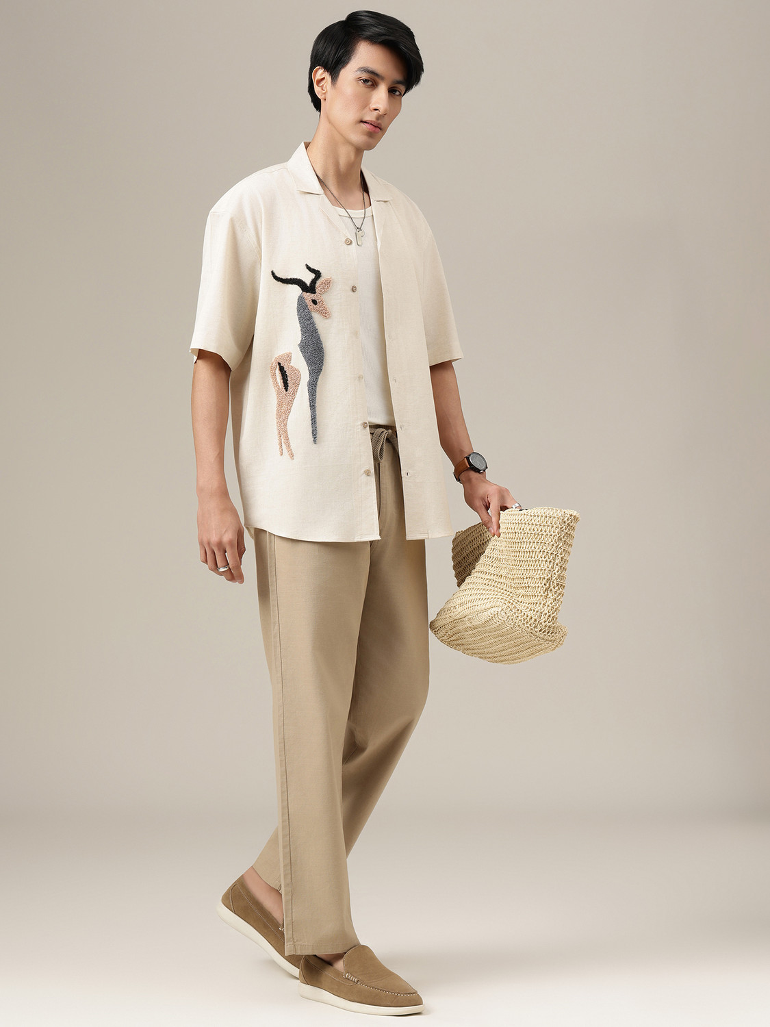 Image of DENNISON Men Embroidered Casual White Shirt