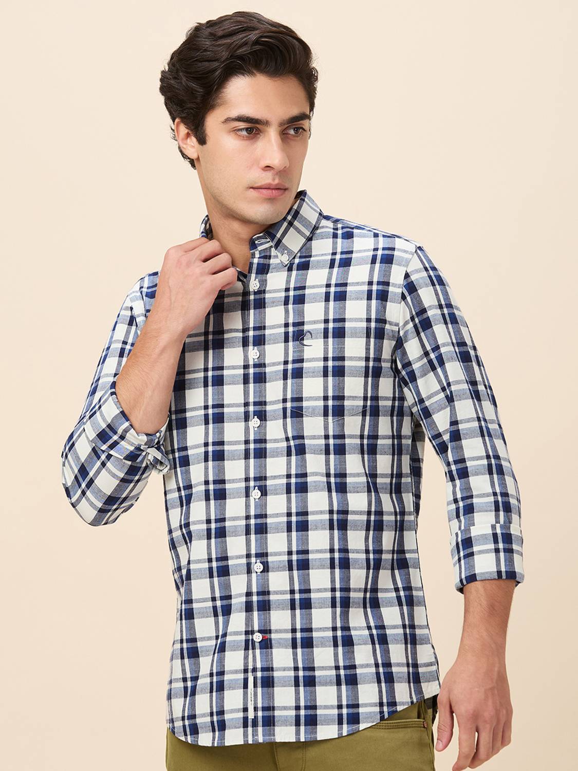 BEING HUMAN Men Checkered Casual Blue Shirt