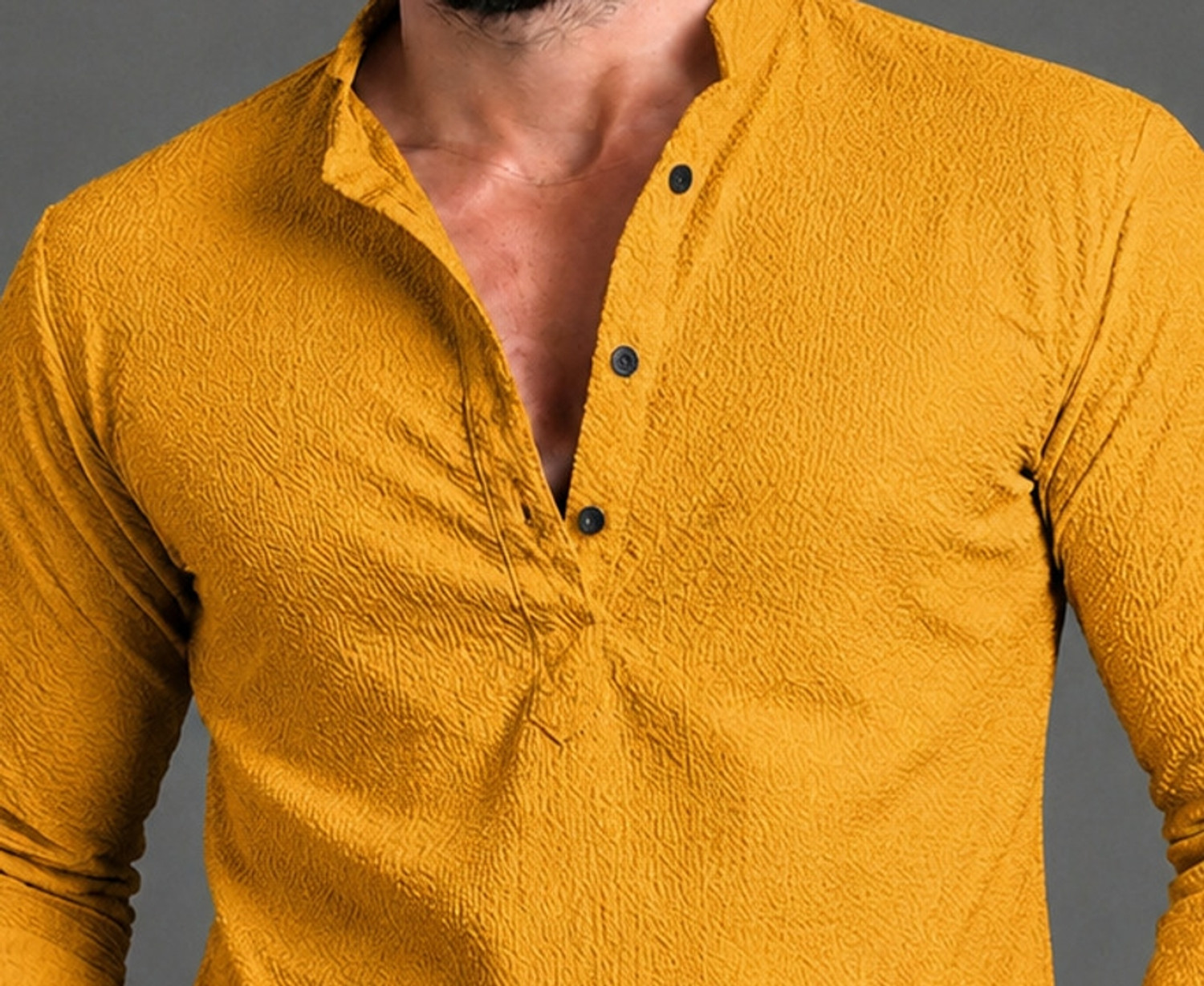 Image of COMBRAIDED Men Self Design Casual Yellow Shirt