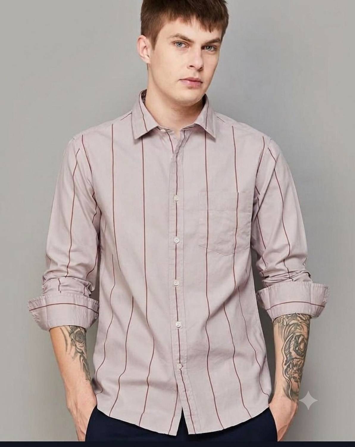 youth first Men Beige Striped Casual Shirt - Image 1
