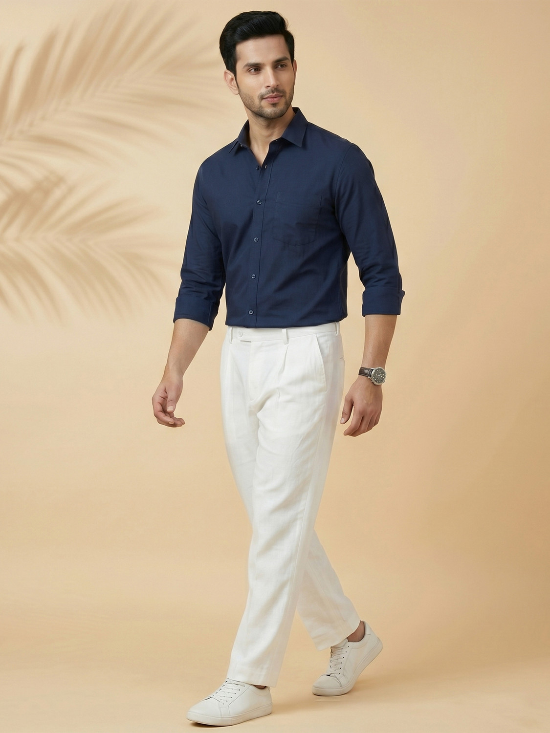 Image of METRONAUT Men Solid Formal Dark Blue Shirt