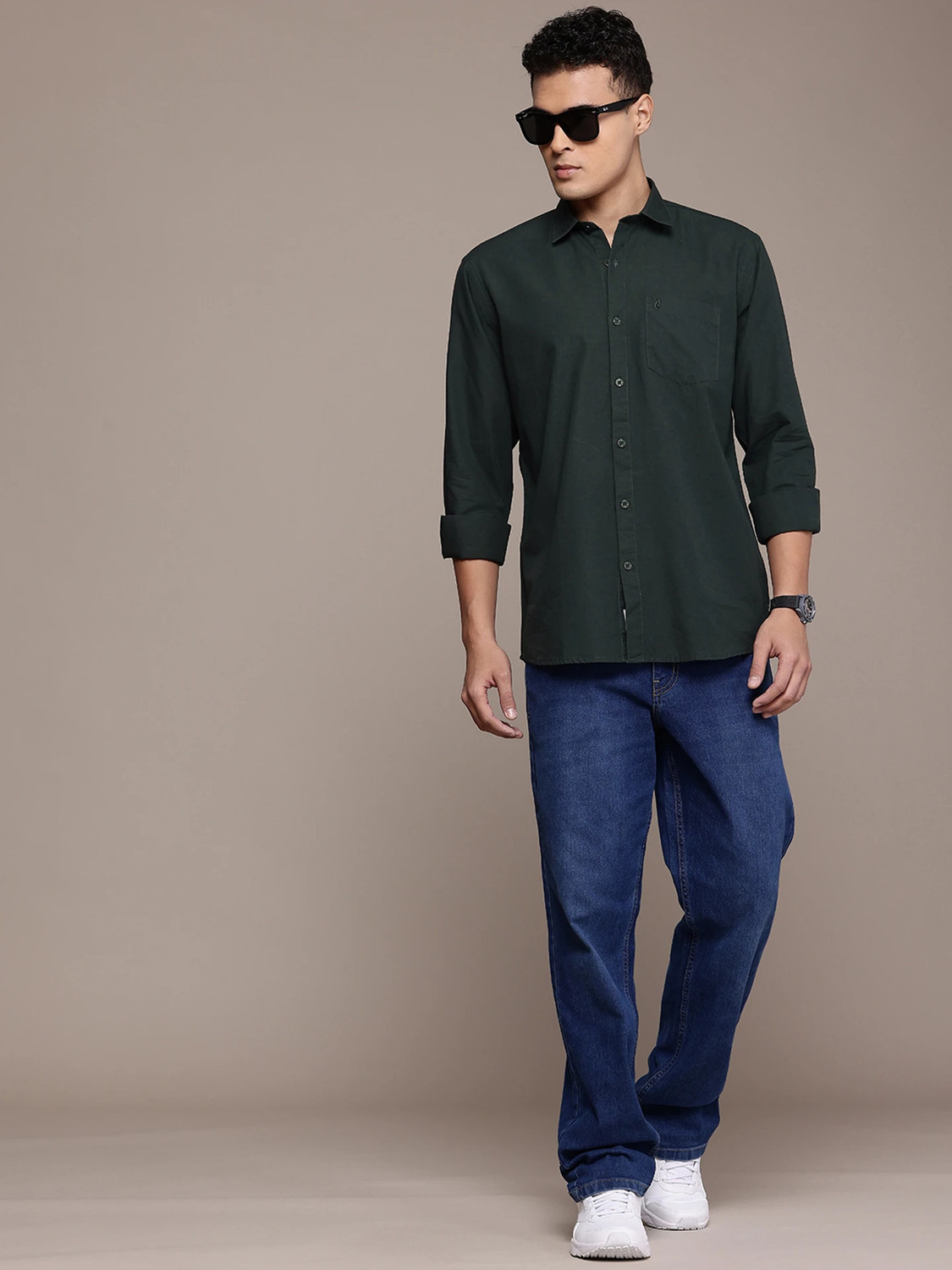 Image of TIGER SNAKE Men Solid Formal Green Shirt