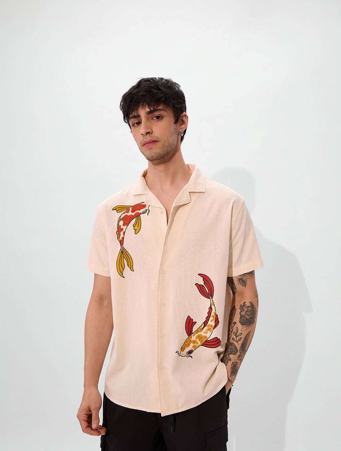 The Souled Store Men Beige Printed Casual Shirt