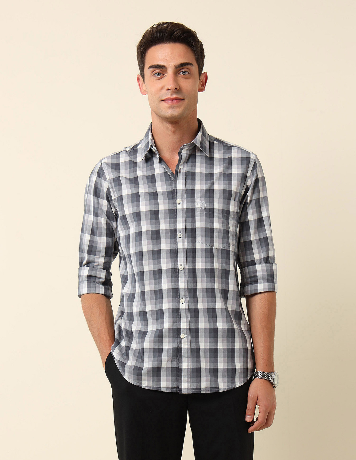 Image of U.S. POLO ASSN. Men Checkered Casual Multicolor Shirt