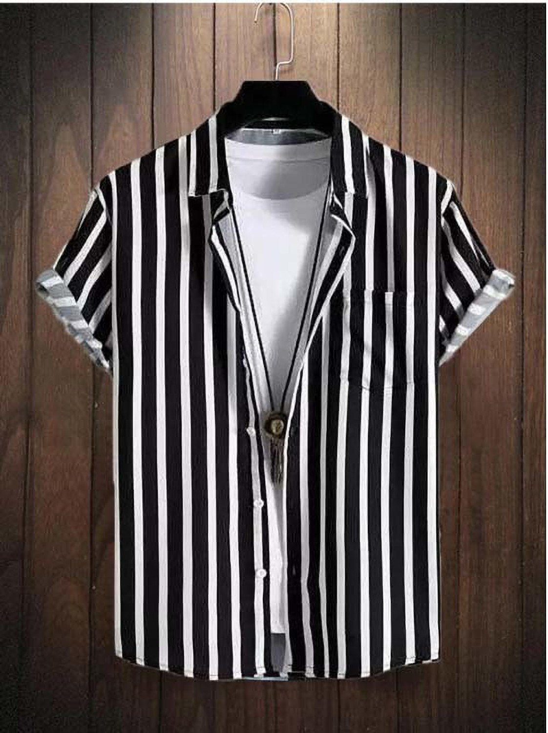 Image of PINAKPANI Men Striped Casual Black Shirt