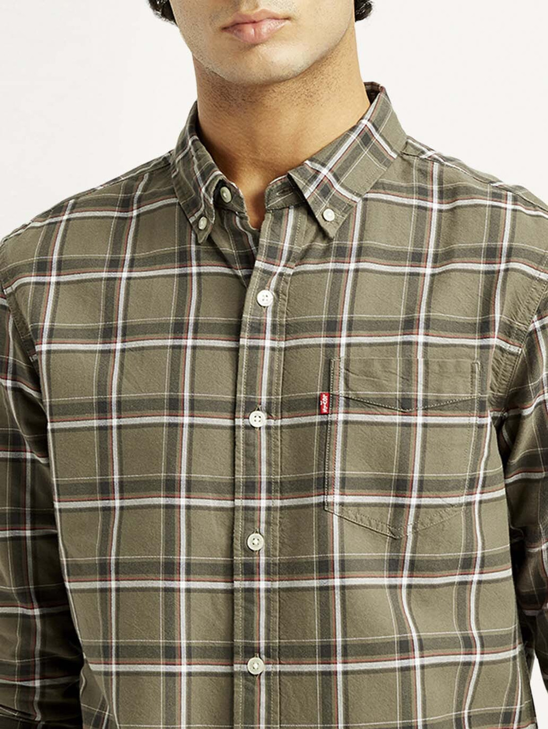 Image of LEVI'S Men Checkered Casual Green Shirt