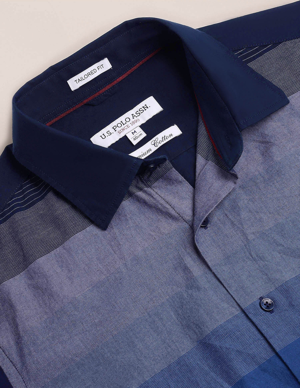 Image of U.S. POLO ASSN. Men Color Block Casual Blue Shirt