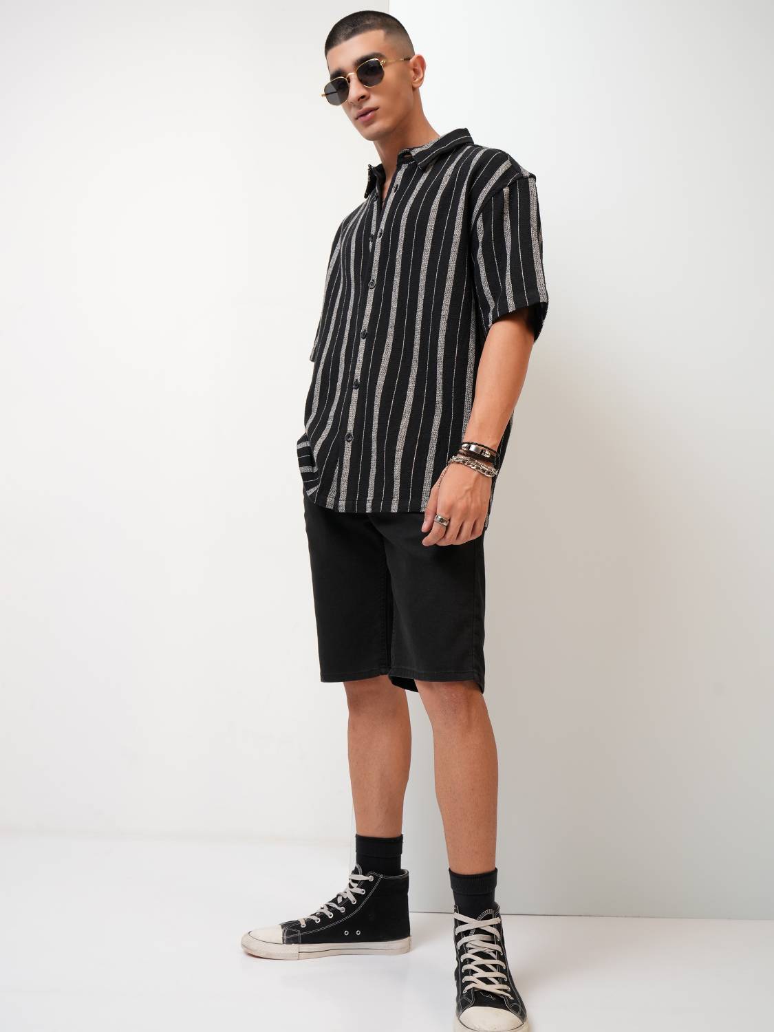 HIGHLANDER Men Striped Black Shirt - Image 3