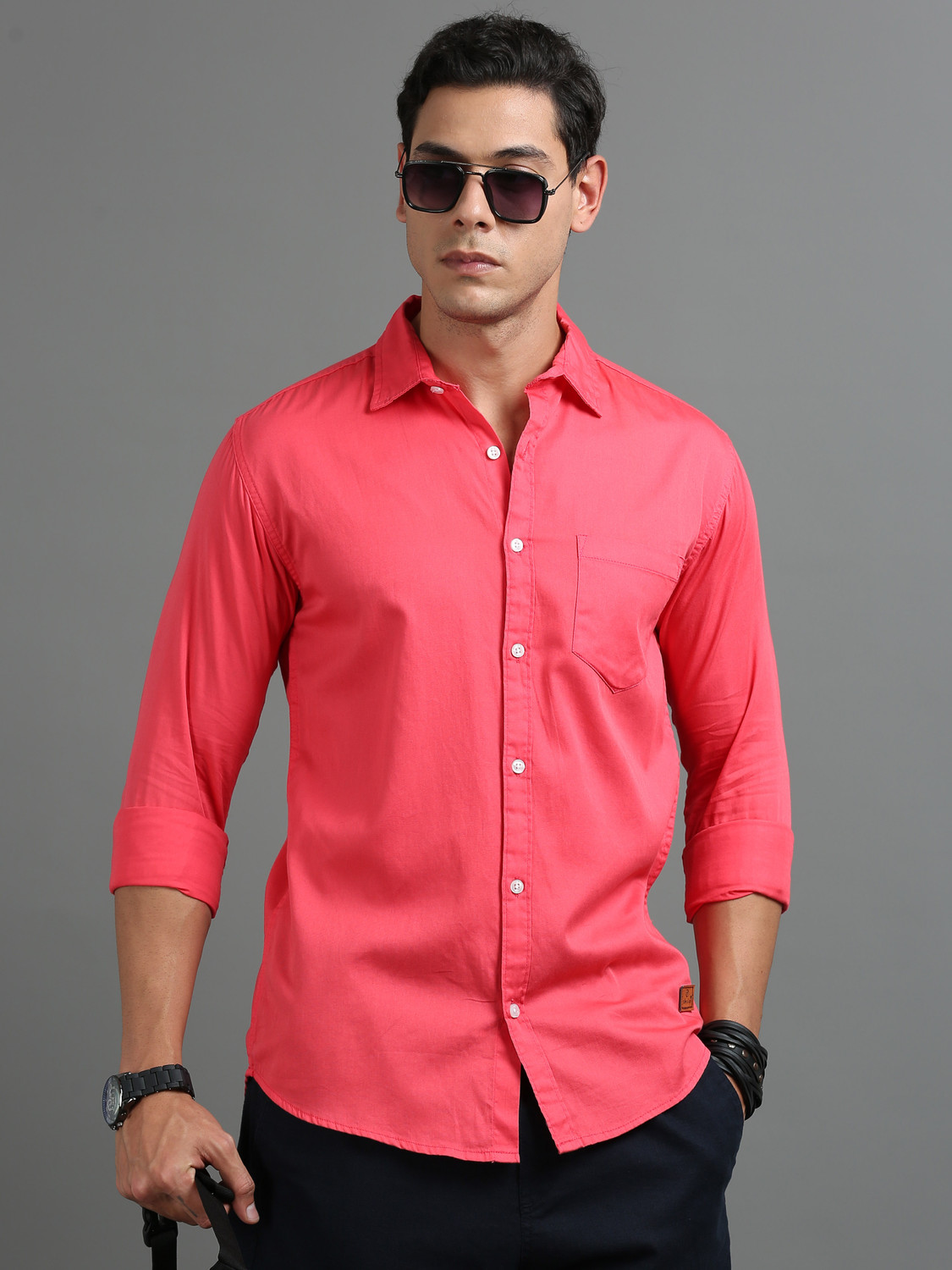 Image of tallwalker Men Solid Casual Red Shirt