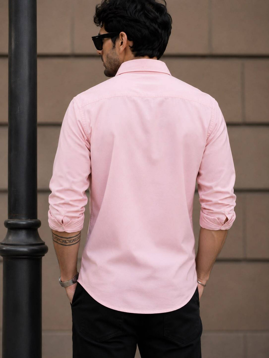 Image of indicare Men Solid Casual Pink Shirt