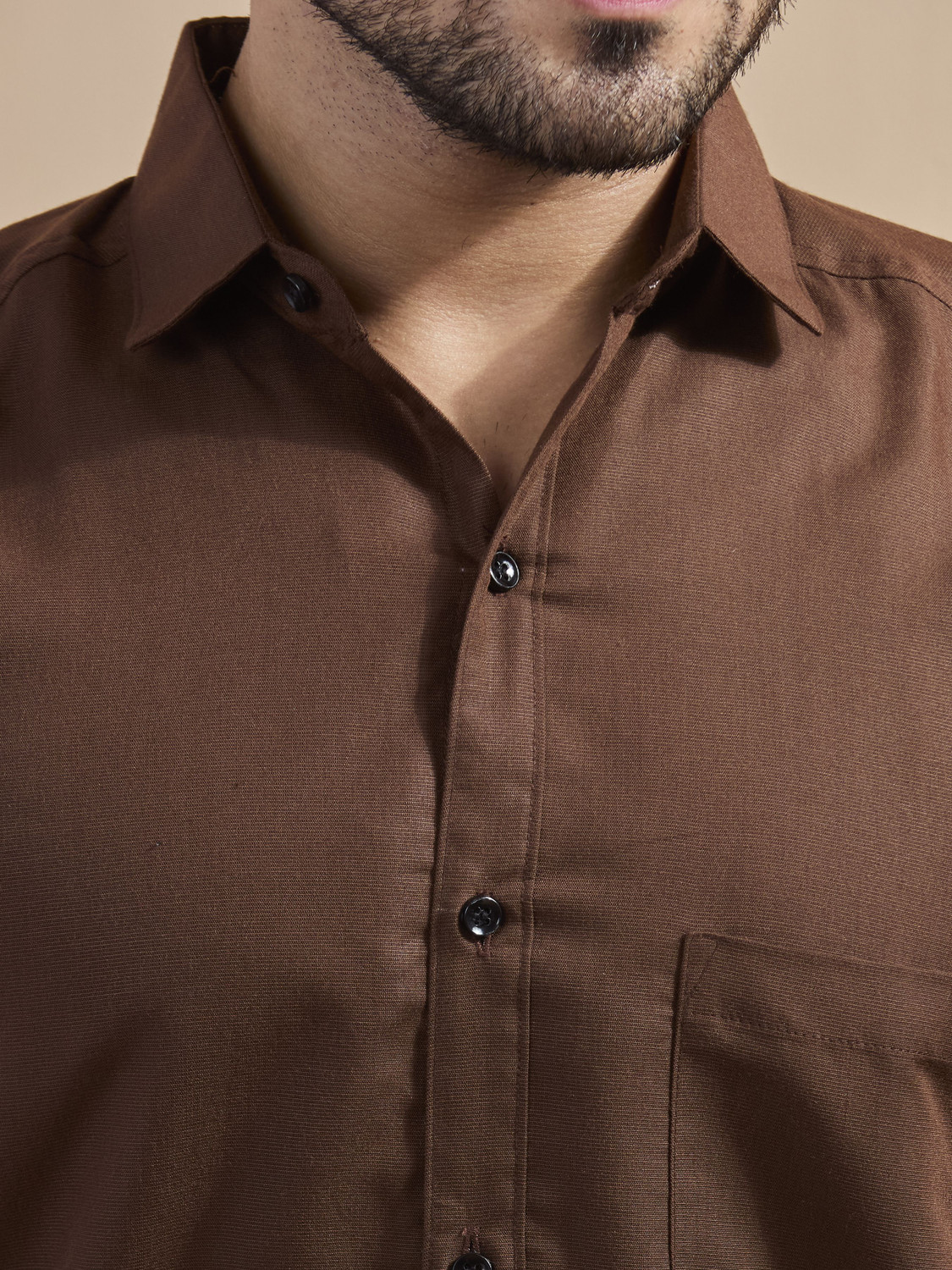 Image of FIBERMILL Men Solid Formal Brown Shirt