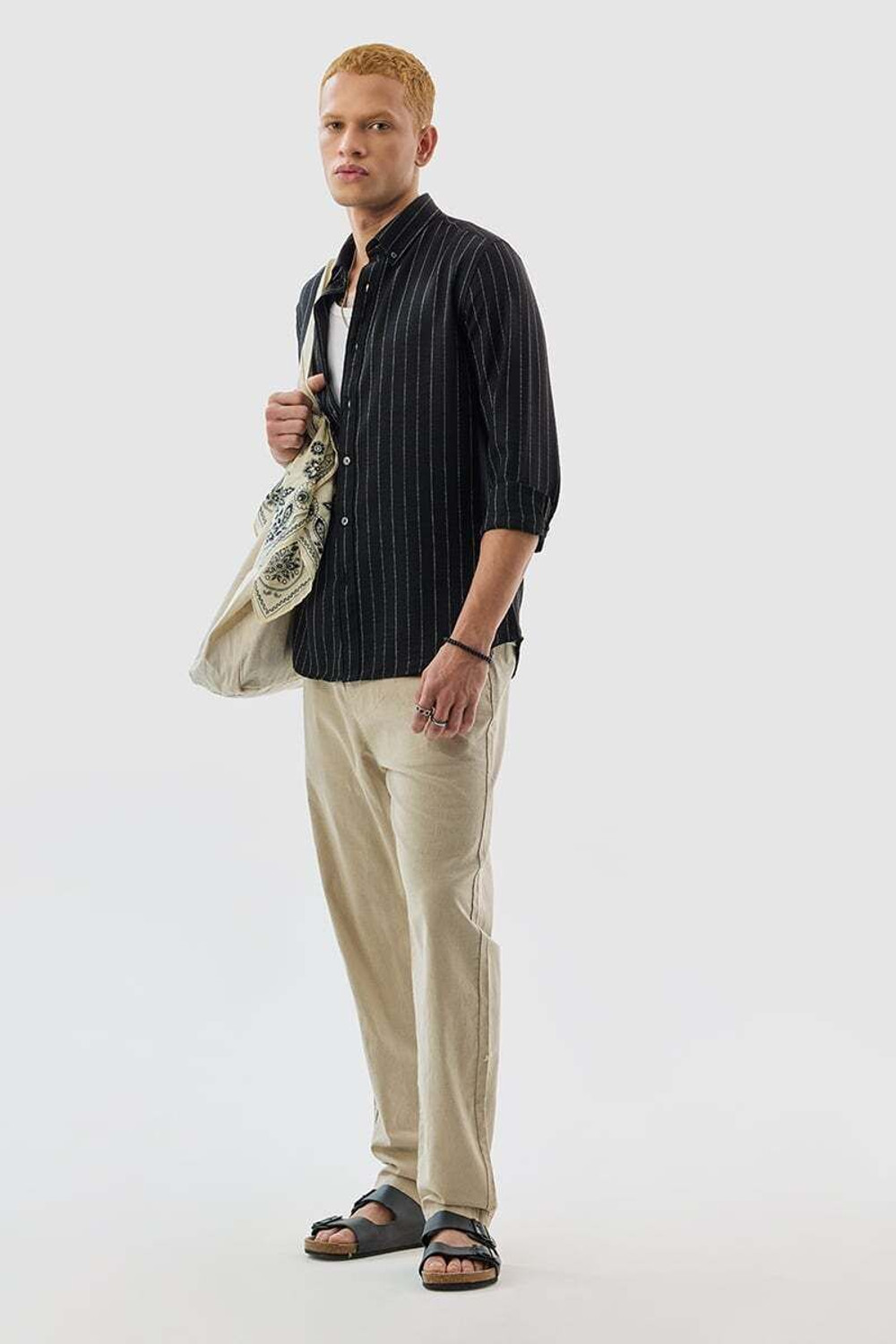 Image of Snitch Men Striped Casual Black Shirt
