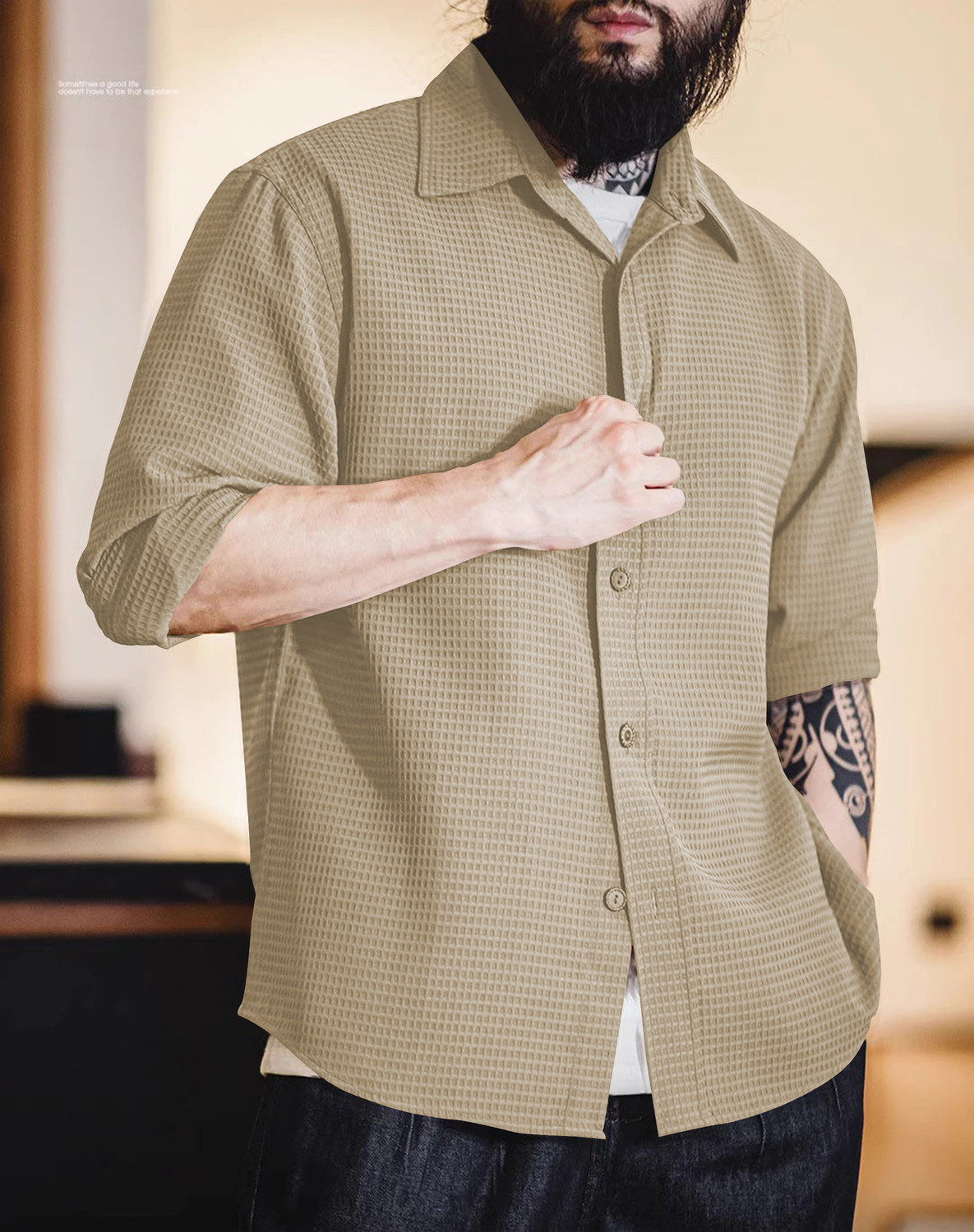 Image of ssf Men Solid Casual Yellow Shirt