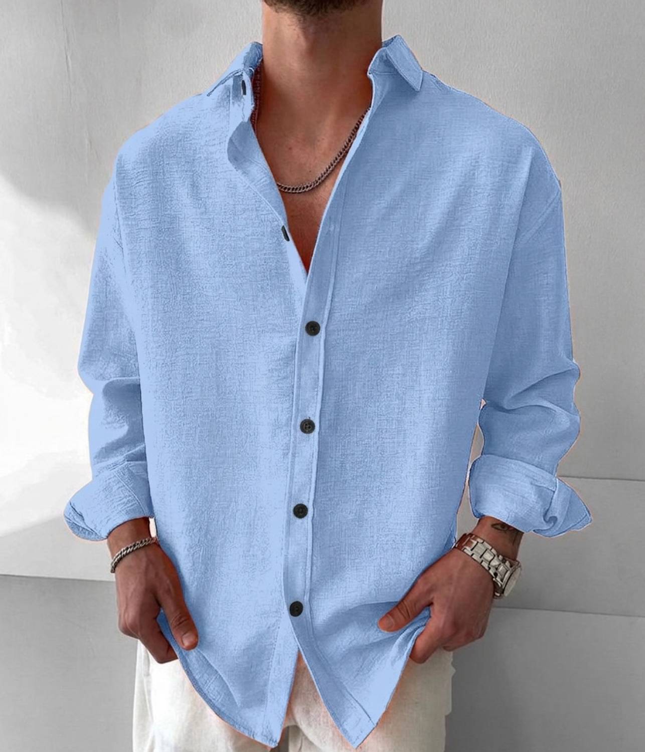 JACKBELLA Men Light Blue Shirt