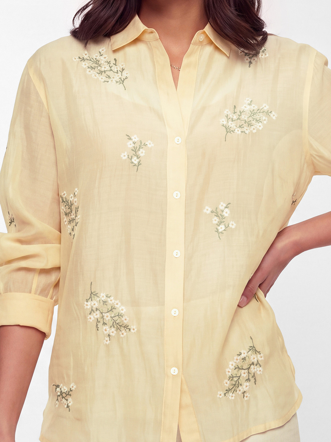 Image of MAX Women Embroidered Casual Yellow Shirt