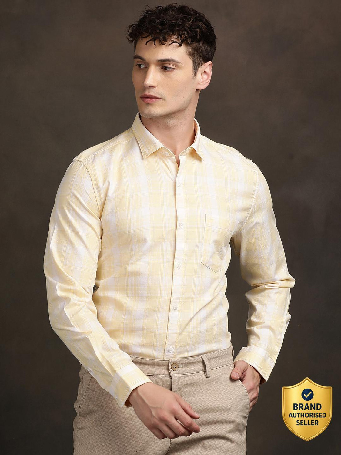 Image of TURTLE Men Checkered Casual Beige Shirt