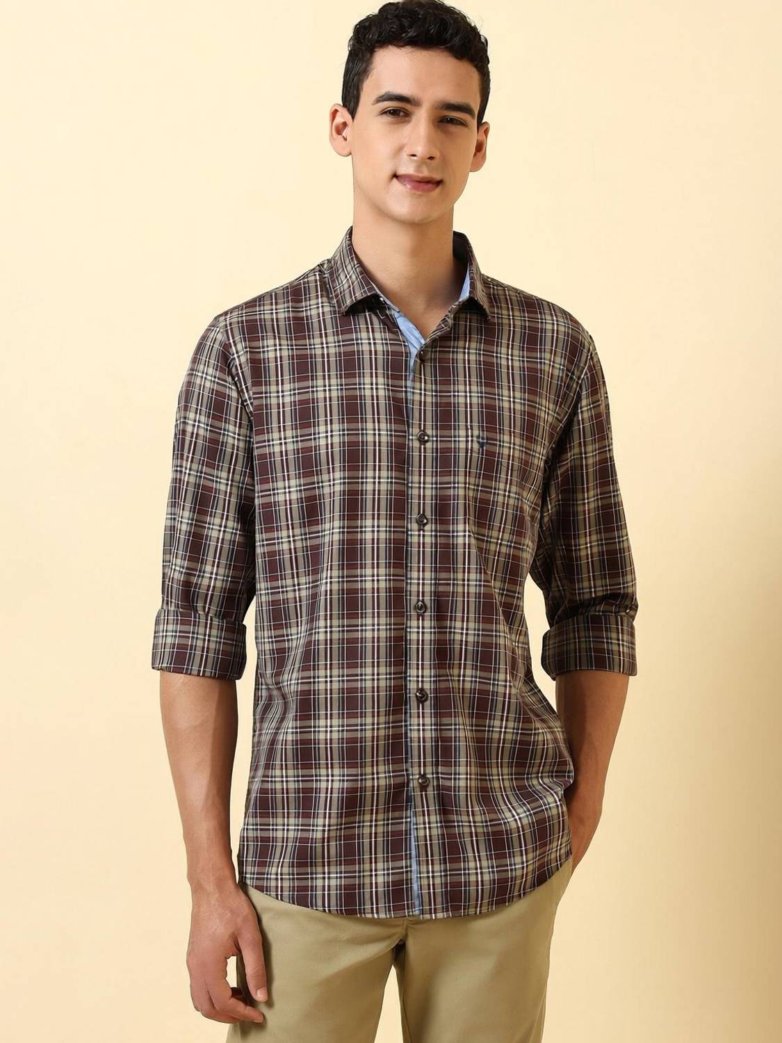 Allen Solly Men Checkered Casual Brown Shirt