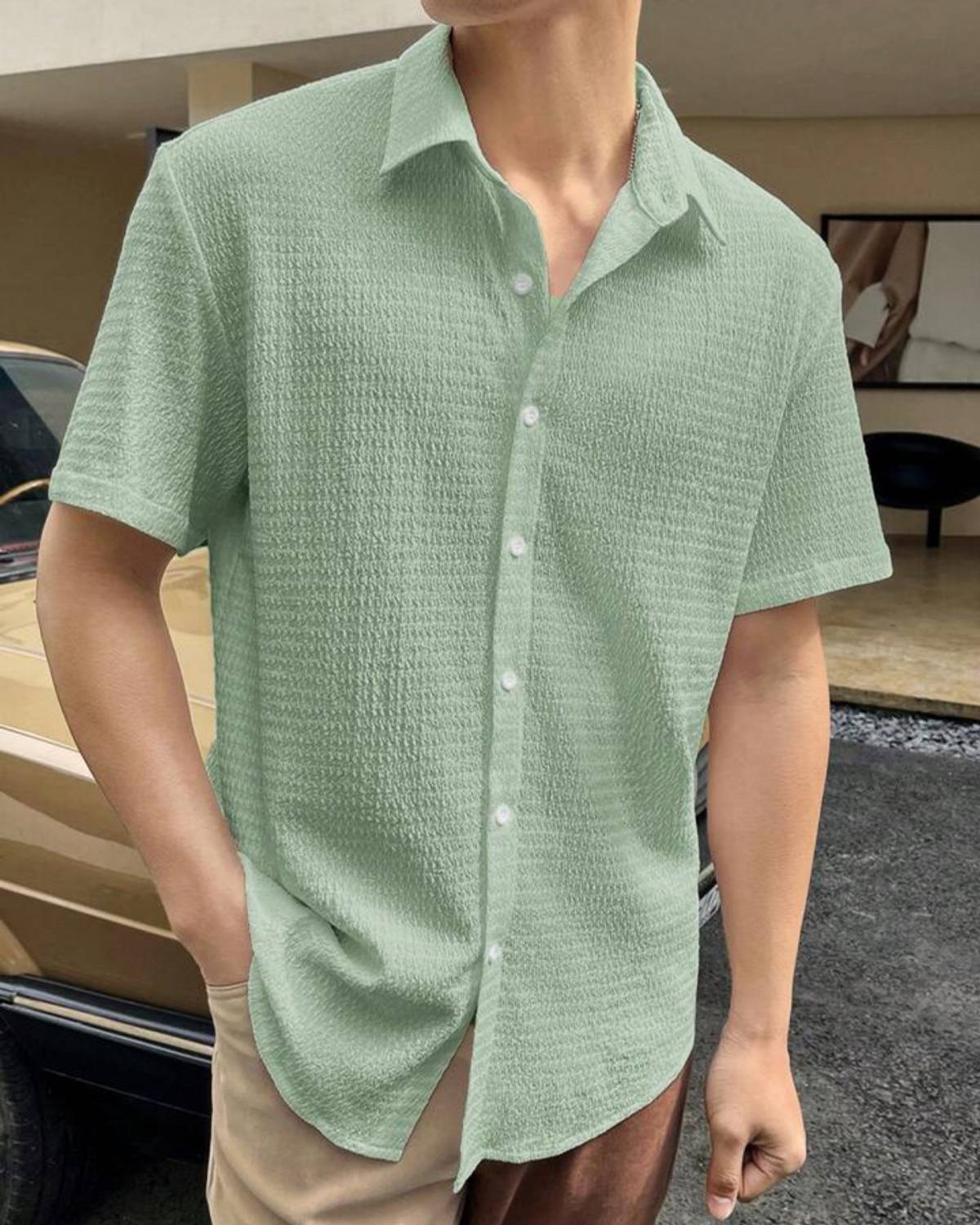 Balkrishna Creation Men Self Design Casual Light Green Shirt