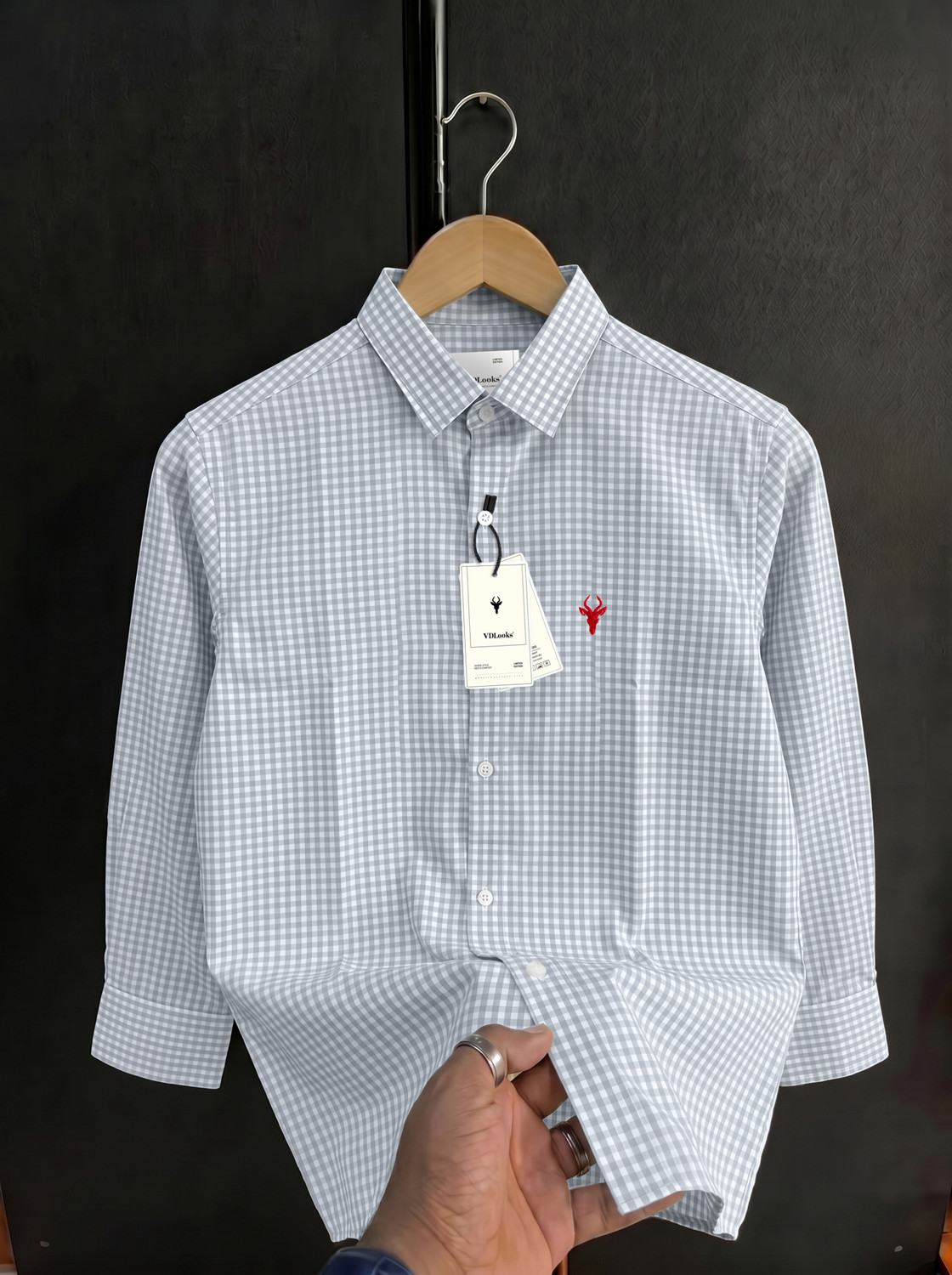 Image of vdlooks Men Checkered Casual Grey, White Shirt