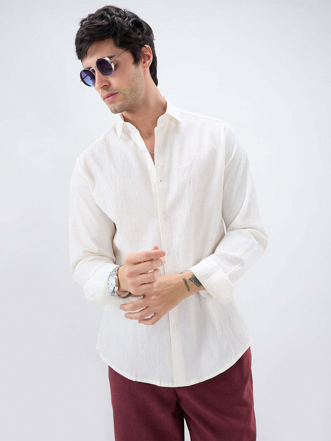 Image of VASTRADO Men Self Design Casual White Shirt