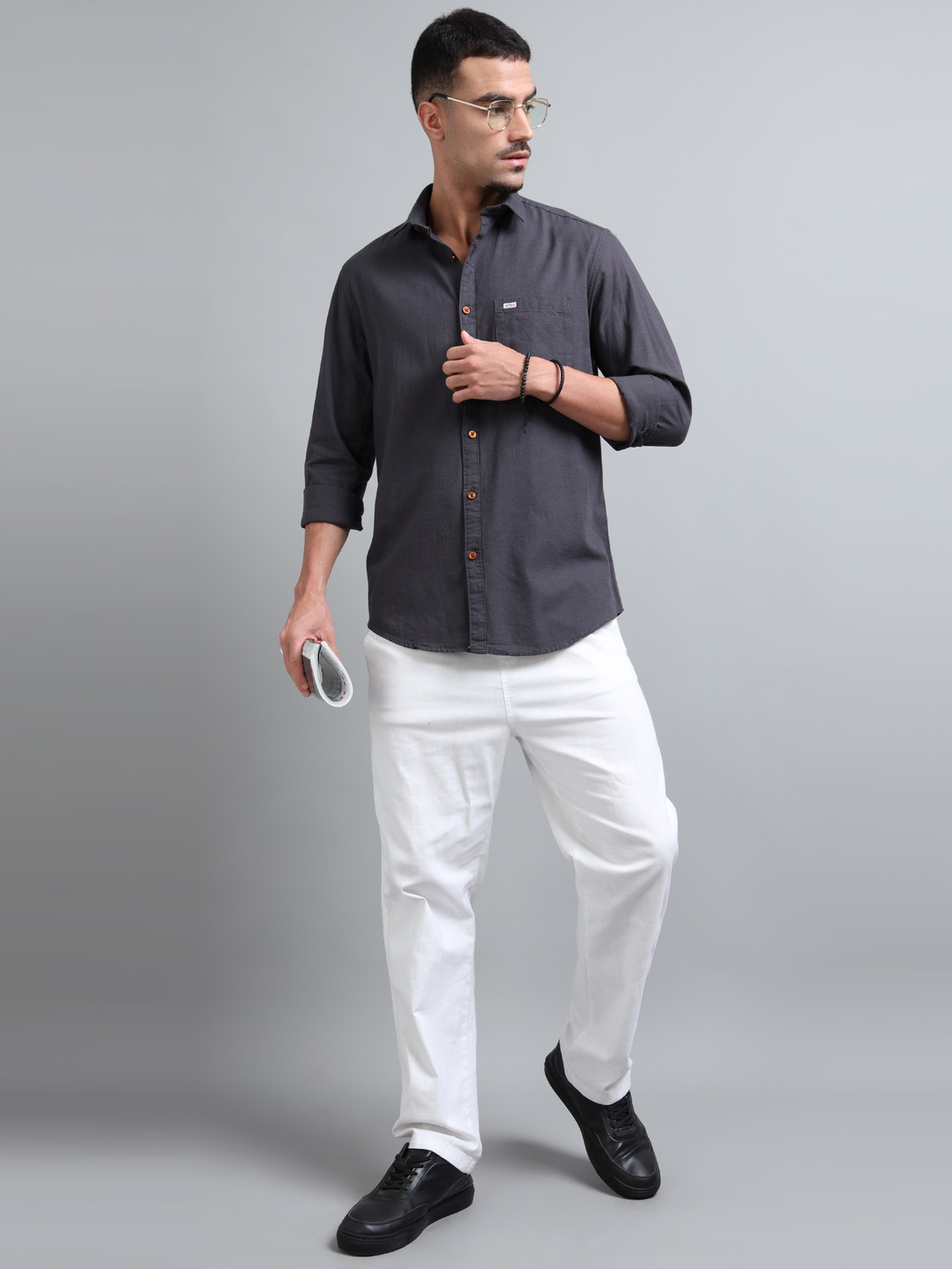 Image of U.S. Pitchers Men Solid Casual Grey Shirt