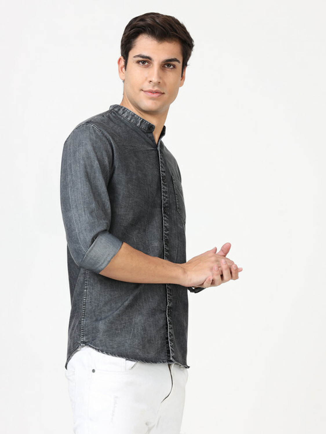 Image of SQIN Men Solid Casual Black Shirt