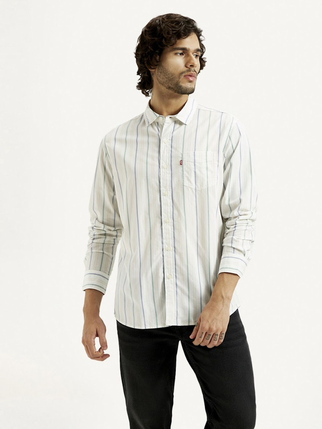 Image of LEVI'S Men Striped Casual White Shirt