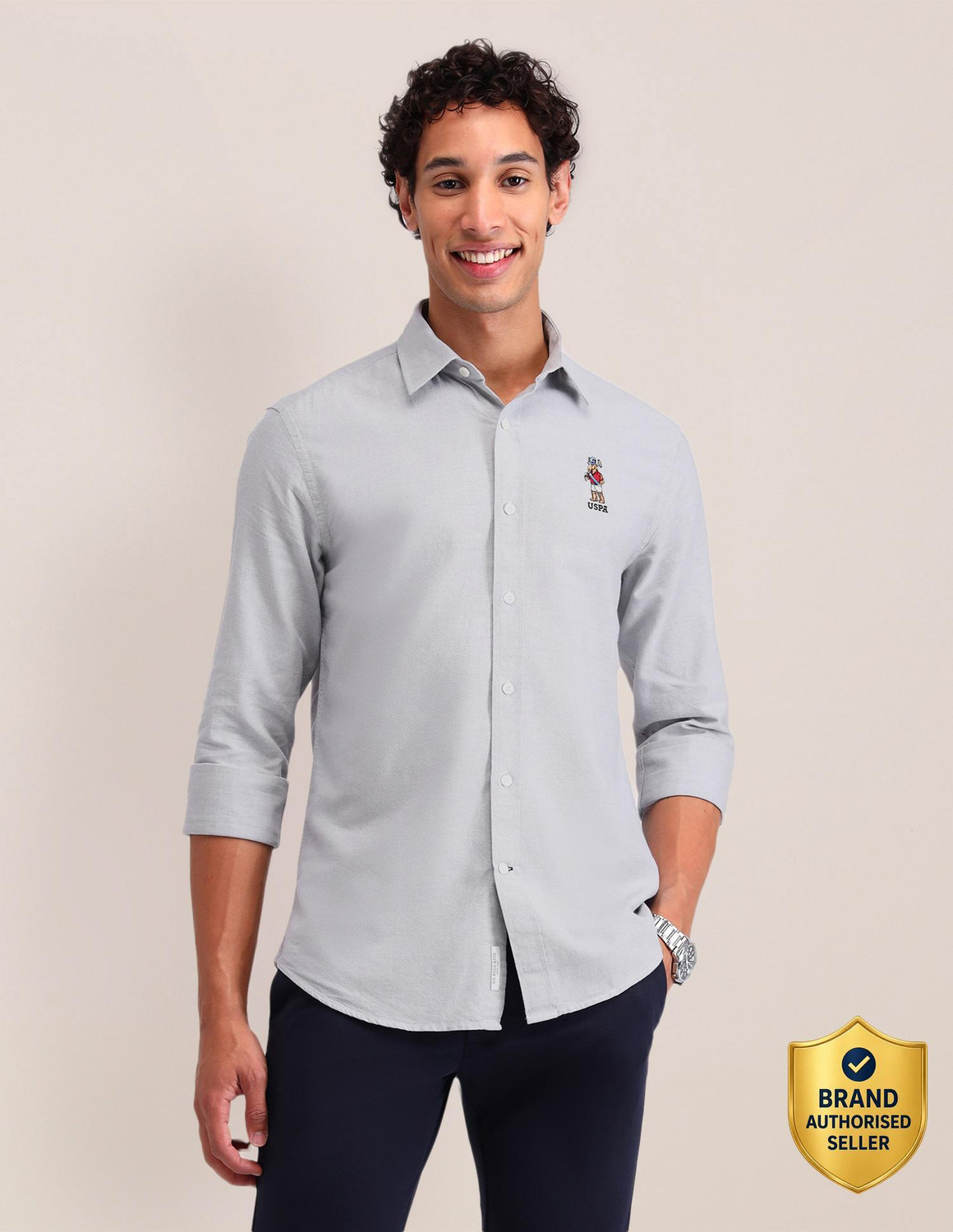 Image of U.S. POLO ASSN. Men Solid Casual Grey Shirt